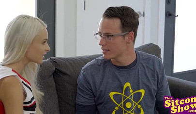 Petite blondie Emma Hix fucks with a Kyle Mason next to a geek