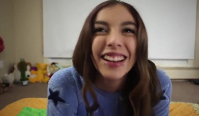 Petite Chloe Night strips and fucks this dude with strapon