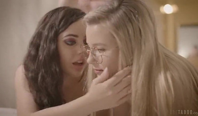 Brunette chick Whitney Wright and her blonde friend Carolina Sweets take Lucas Frost's cock