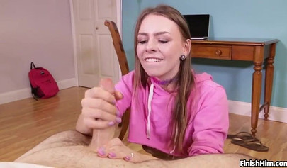 Alex Blake pulls out his huge dick and Ava Parker gives handjob