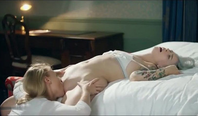 Slutty blonde Russian chick Nancy A plays with her petite friend