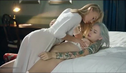 Slutty blonde Russian chick Nancy A plays with her petite friend