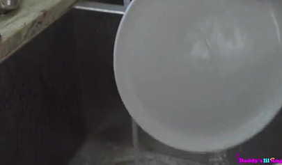 Haley Reed seduces her step dad and fucks him in the kitchen