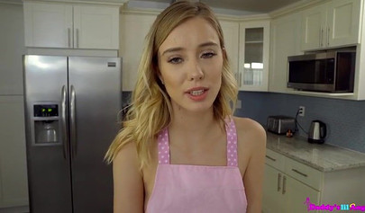 Haley Reed seduces her step dad and fucks him in the kitchen