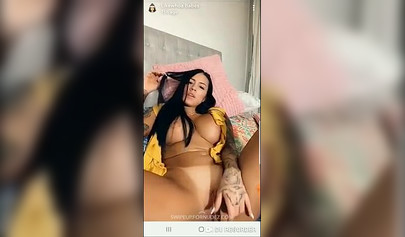 Busty tattooed Latina enjoys solo masturbation while because she's home alone