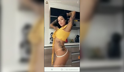 Busty tattooed Latina enjoys solo masturbation while because she's home alone