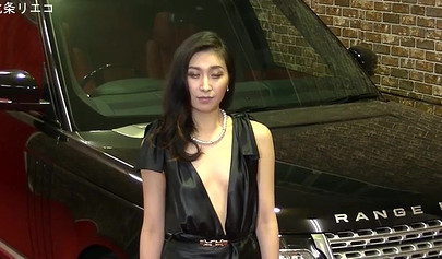 After stripping and masturbating this Japanese bitch takes big dick between her legs