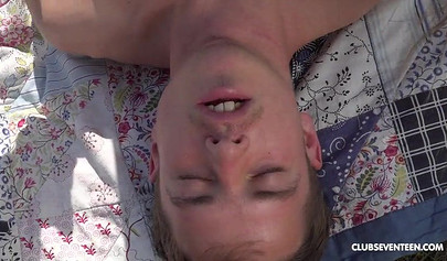 Teen chick and dude fucking like crazy on camping