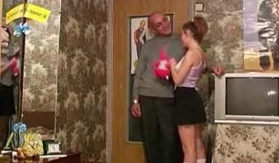 Old man destroys horny teen in doggy style pose
