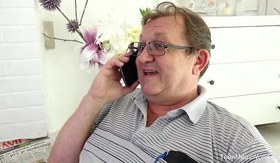 Adorable and petite Natalia Pearl fucked by two old men