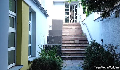 Adorable and petite Natalia Pearl fucked by two old men