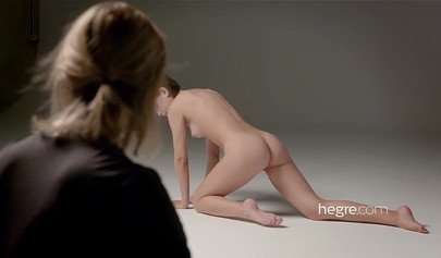 Petite Ariel strips and poses for photo shoot with her friend