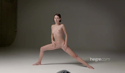 Petite Ariel strips and poses for photo shoot with her friend