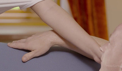 Two blondies share this lucky dude's hard knob