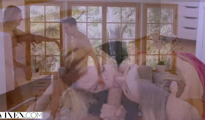 Hotties Alexa Grace & Kenna James suck & fuck curved dick together