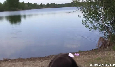 Breathtaking teen strips her clothes off and masturbates by the lake