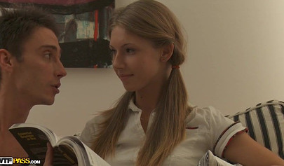 Blonde Krystal Boyd gets assfucked on the sofa while studing