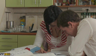 Delicious teen Netta Jade gets an anal lesson in the kitchen