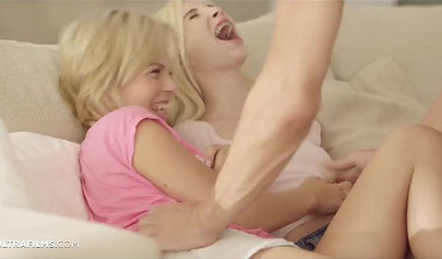 Blonde teens Baby Dream & Piper Perri share cock in hot threesome