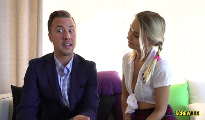 Magical teen Natalia Starr rides her hairy pussy on rich businessman's dick