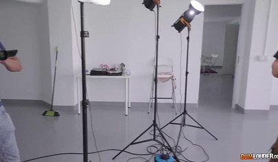 Sensational curly haired teen Melody Petite takes care of 2 cocks all at once