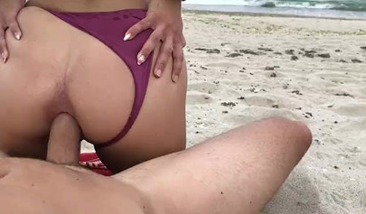 Stunning blonde babe rides cock at the beach