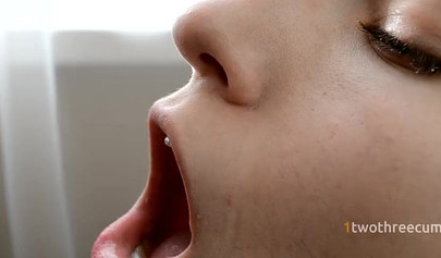 Sensual close up blowjob and cum swallowing