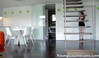 Brunette escort babe Zena Little is ready for client's big cock