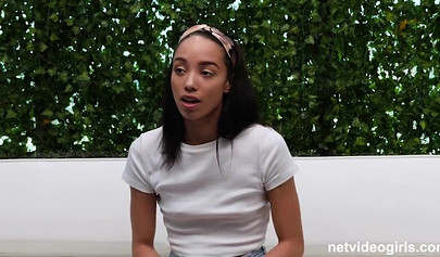 Three teenage babes share cock on a casting