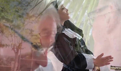 Old dude bangs hot teen nun and enjoys her deepthroat
