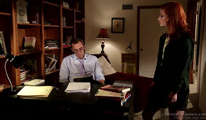 Skinny redhead secretary Alex Tanner gets fucked by her boss
