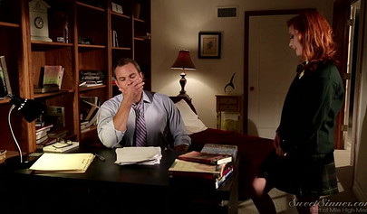 Skinny redhead secretary Alex Tanner gets fucked by her boss