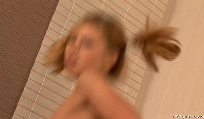 Tiny little blonde whore jumping on hard dick