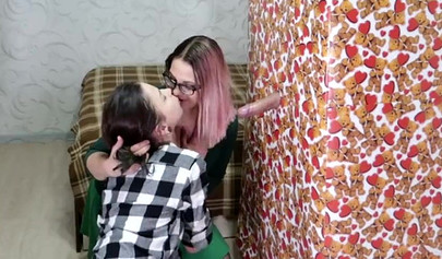 Two nerdy students share a glory hole with their mouth