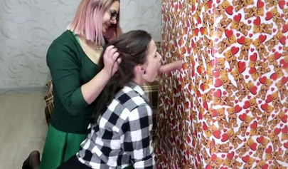 Two nerdy students share a glory hole with their mouth