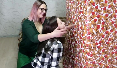Two nerdy students share a glory hole with their mouth