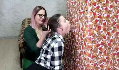 Two nerdy students share a glory hole with their mouth