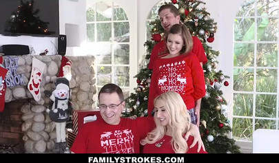 Sluttty brunette hoe Riley Mae gets mouth full of cum for holiday