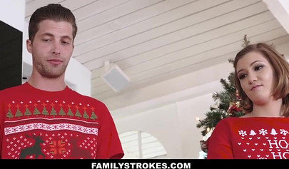 Sluttty brunette hoe Riley Mae gets mouth full of cum for holiday