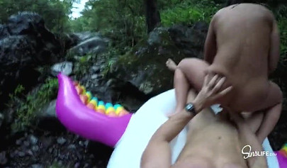 3 naughty pornstars Adriana Chechik, Kissa Sins and Megan Rain fucking Johnny Sins