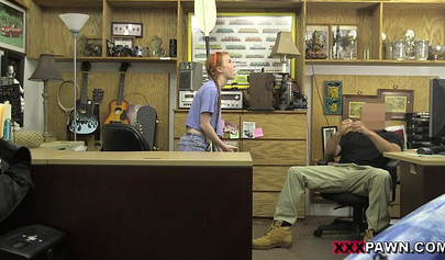 Tiny redhead teen Dolly Little rammed in the back of the shop