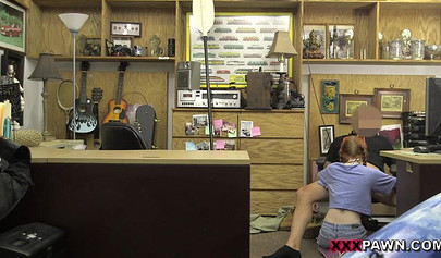 Tiny redhead teen Dolly Little rammed in the back of the shop