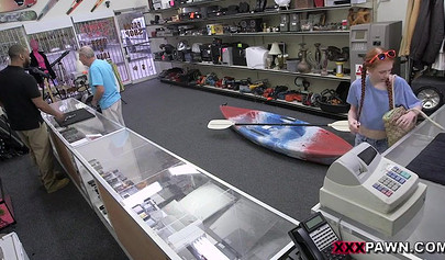 Tiny redhead teen Dolly Little rammed in the back of the shop