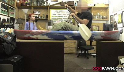 Tiny redhead teen Dolly Little rammed in the back of the shop