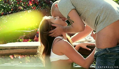 Brunette hottie Angel Blade fucked in the back yard