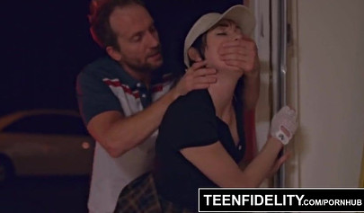 Brunette teen Aria Alexander fucked in her school uniform with Ryan Madison