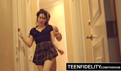 Brunette teen Aria Alexander fucked in her school uniform with Ryan Madison