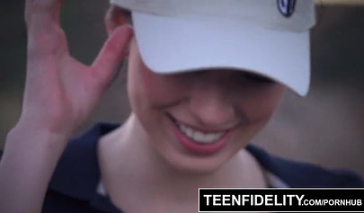 Brunette teen Aria Alexander fucked in her school uniform with Ryan Madison