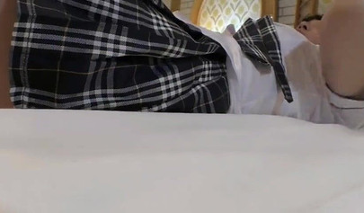 Short haired Japanese schoolgirl gets her pussy fingered