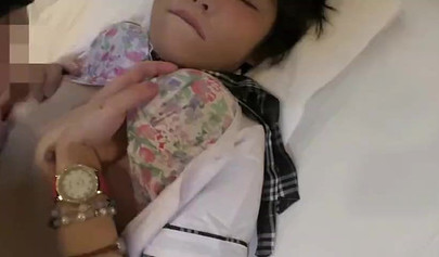 Short haired Japanese schoolgirl gets her pussy fingered